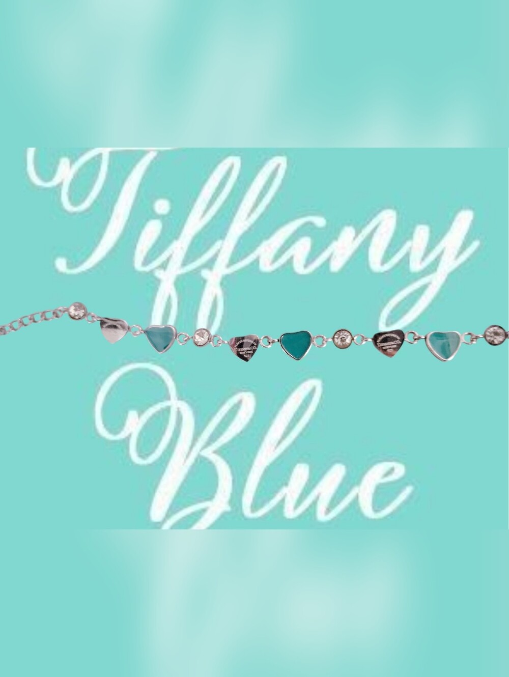 🩵💙*Heart Links + Crystals Bracelet in teal Blue💙🩵